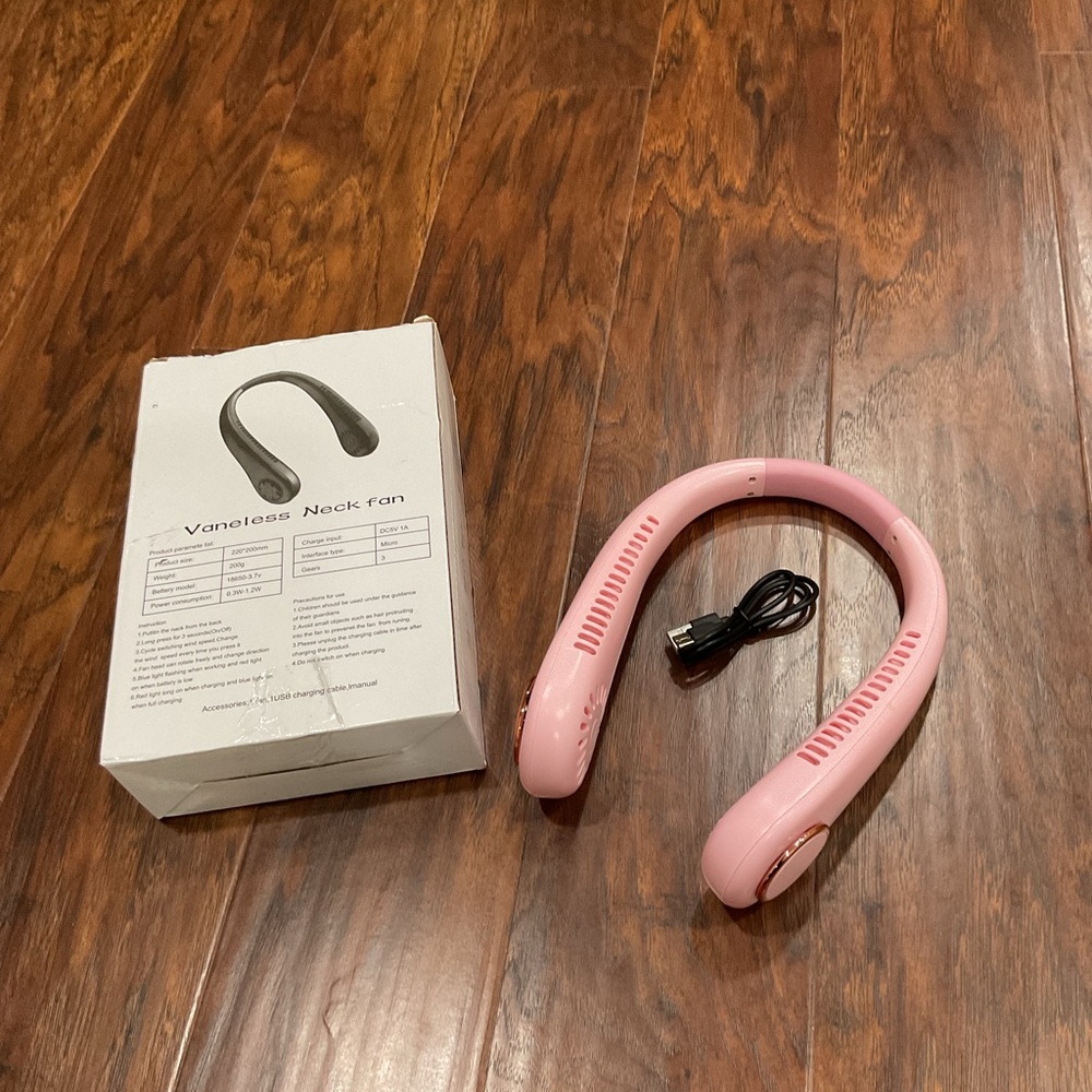 Pink Rechargeable Neck Fan